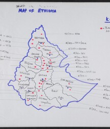 A map of charity projects in Ethiopia