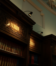 image of reading room at night time