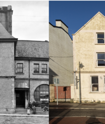 two buildings - then and now