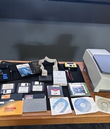 An assortment of floppy discs presented on a table