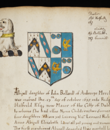 Funeral entry of Abigail Bollard whose father was a merchant of Antwerp NLI GO MS 70 f. 523r