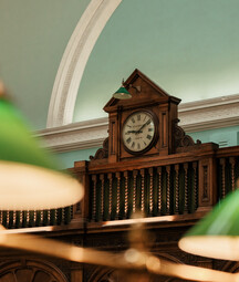 View of Reading Room lamps and clock.