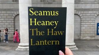 heaney's poetry collection ' the haw lantern' outside the exhibition entrance 
