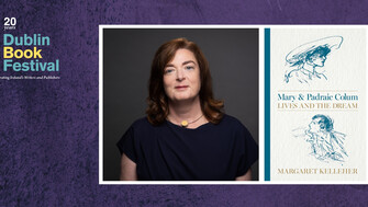 Logo of the Dublin Book Fest, alongside photo of the author and book cover