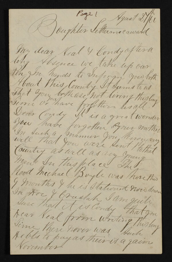 Handwritten letter with black trim