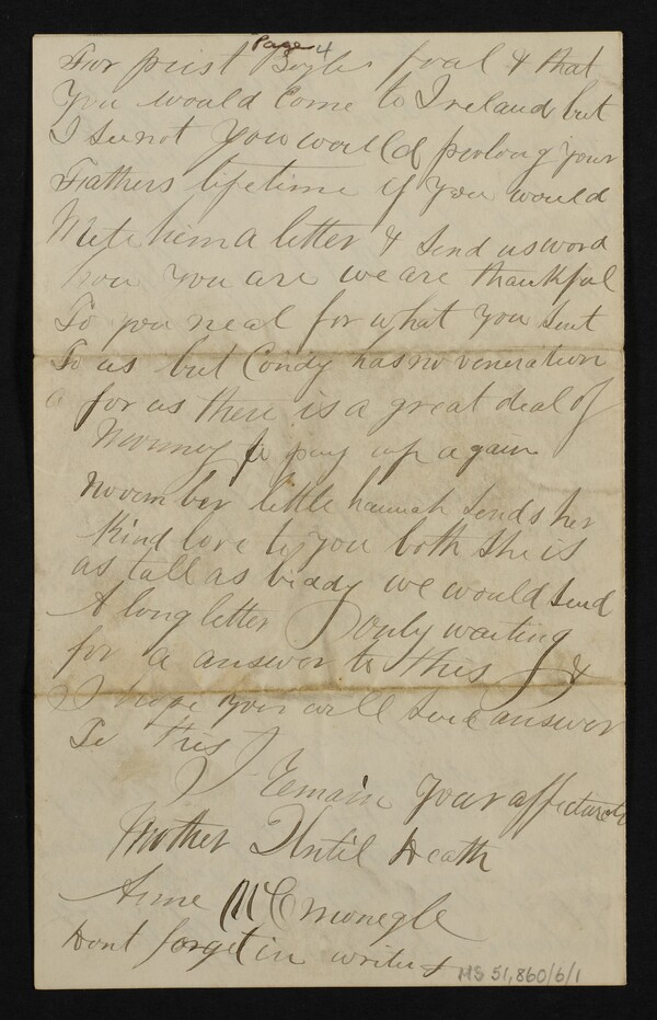 Handwritten letter with black trim