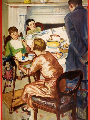 Poster with family having breakfast