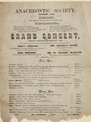 Anacreontic Society concert programme, 1846 