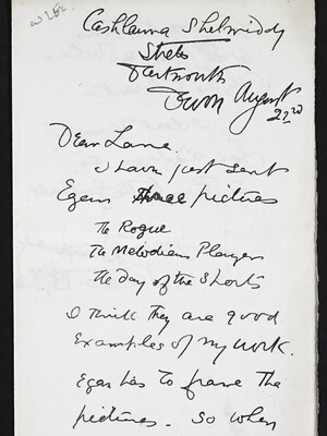 Letter from Jack Butler Yeats to Hugh Lane listing works that he has sent to Lane for Dublin