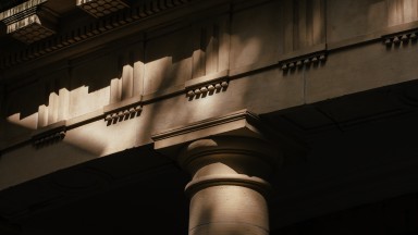 An exterior detail of the NLI's Main Library Building