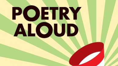 Poetry Aloud graphic logo, including megaphone and text