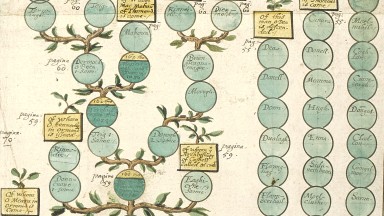Hand drawn 17th Century family tree in a volume of Registered Pedigrees