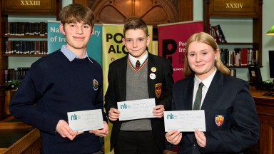 Luke Dolan, Jack Monaghan and Sarah Joyce in the NLI's Reading Room