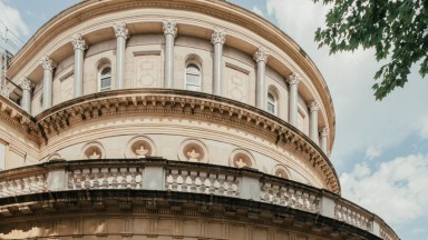 Exterior photograph of NLI's Main Library Building including portico