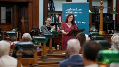 Margaret Kelleher delivering a lecture at the NLI