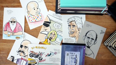 sketches laid out on a table