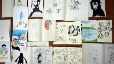 sketches laid out on a table