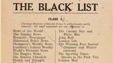 Image of a bill titled "Black List" with a list of publications labelled as immoral.