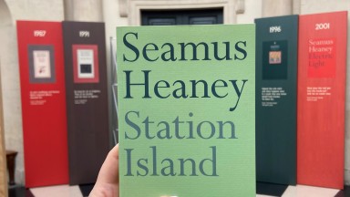 image of seamus heaney's poetry collection 'station island'. the cover is a light green with plain text