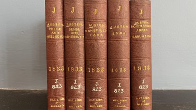 Image of jane Austen books in the Joly Collection on a shelf