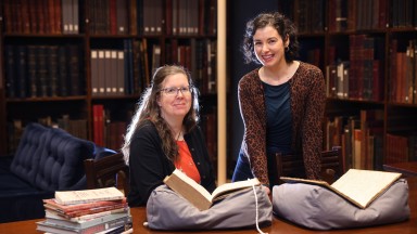 Nora Thornton and Joanne Carroll with recipes from the 18th and 19th centuries at the NLI