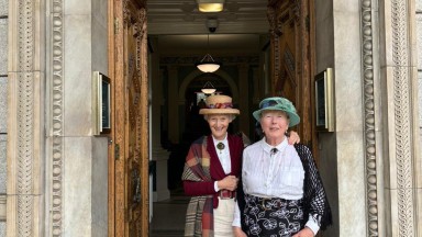 Visitors in costume at the Library on Bloomsday 2024.