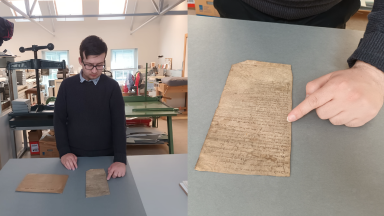 Staff with letter in conservation