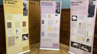 Joyce banners on display