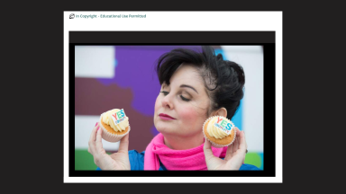 image of Marian Keyes with cupcake