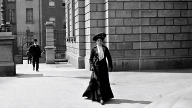 Woman entering the National Library of Ireland, Kildare Street