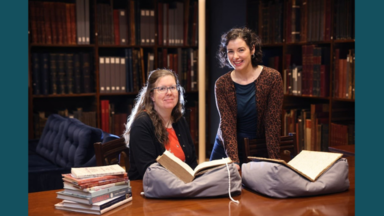 Nora Thornton and Joanne Carroll with recipes from the 18th and 19th centuries at the National Library of Ireland. Photograph: Dara Mac Dónaill