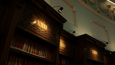 image of reading room at night time
