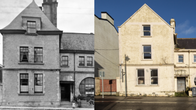 two buildings - then and now