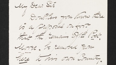 Letter regarding the exhumation and transfer of Thomas Moore's remains to Ireland pg.1