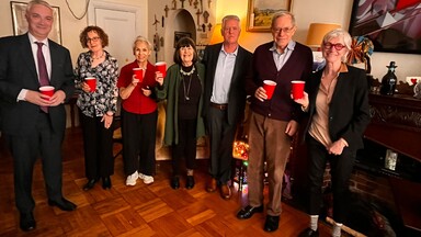 group photo: Consul General Gerald Angley, Mary Deady, Professor Lynn Garafola, Dr. Mary Pat Kelly, Professor Kevin Kenny, Professor Eric Foner.