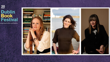 Dublin Book Festival logo, alongside photos of the 3 authors