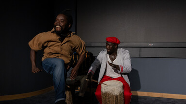 David Abraham Diémé dances during the drumming performance. 