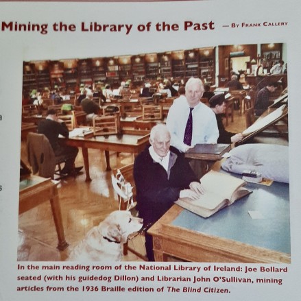 Blind reader using braille book inside the NLI's Reading Room