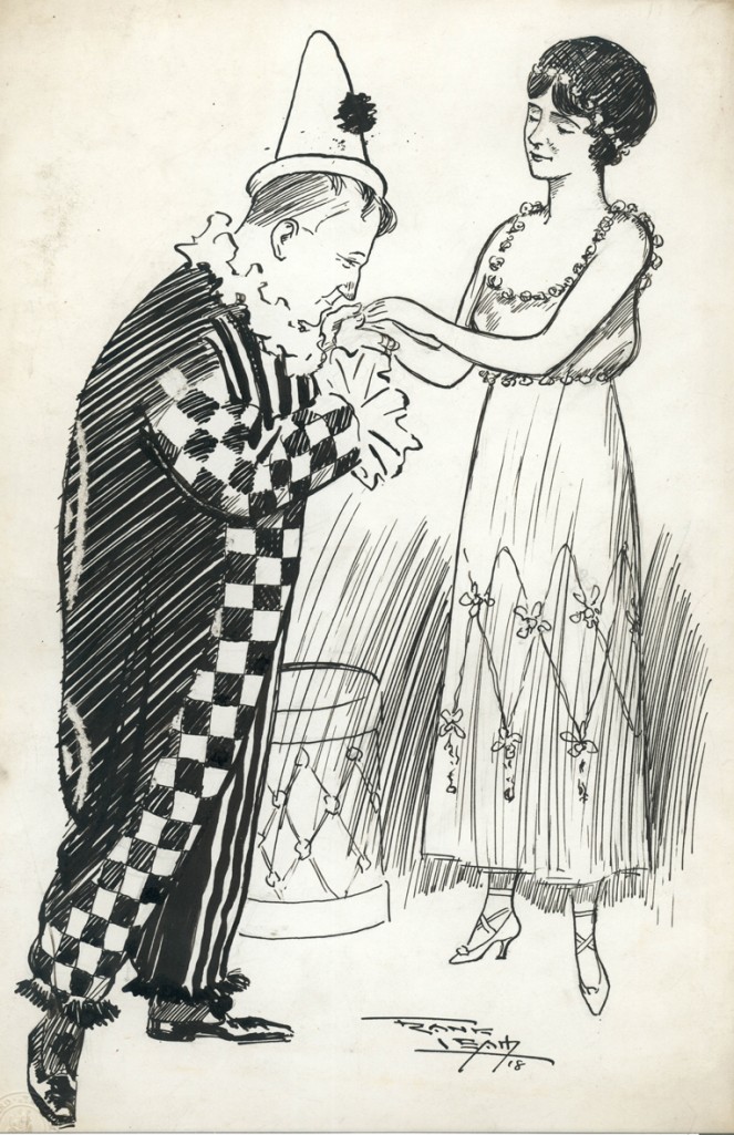 Frank Leah sketch of Rosie Boote being greeted by Harlequin. NLI call no. PD 2159 TX (20) 52, part of our Joseph Holloway Collection Frank Leah sketch of Rosie Boote being greeted by Harlequin. NLI call no. PD 2159 TX (20) 52, part of our Joseph Holloway Collection