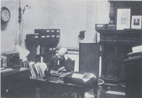 Thomas William Lyster, Librarian 1895-1920, pictured in his office in 1897. He appears under his own name in the episode of Ulysses set in the National Library, "Scylla and Charybdis". Thomas William Lyster, Librarian 1895-1920, pictured in his office in 1897. He appears under his own name in the episode of Ulysses set in the National Library, "Scylla and Charybdis".
