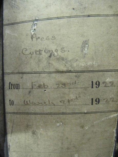 Original box file of Press Cuttings from 23 February to 21 March 1922 Original box file of Press Cuttings from 23 February to 21 March 1922