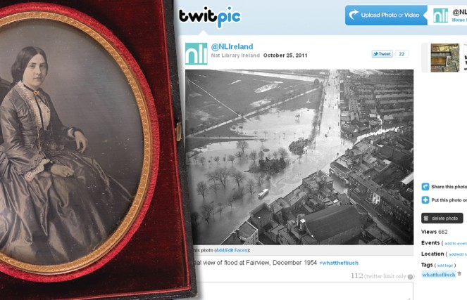 From Daguerreotypes to Twitpics! This is the very lovely Miss Coddington of Co. Louth, patiently sitting in her chair since 1852, alongside a photo from our Independent Newspapers (Ireland) Collection, tweeted the morning after last month's Dublin flooding... From Daguerreotypes to Twitpics! This is the very lovely Miss Coddington of Co. Louth, patiently sitting in her chair since 1852, alongside a photo from our Independent Newspapers (Ireland) Collection, tweeted the morning after last month's Dublin flooding...