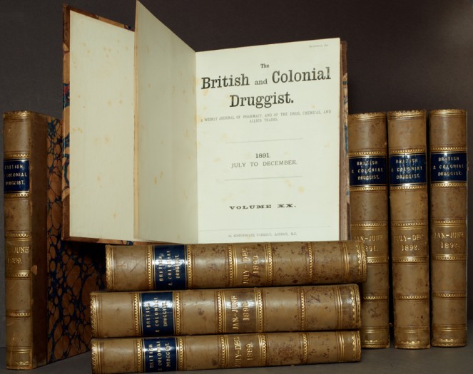 The British and Colonial Druggist, January 1889 to December 1892, in all its beautifully bound glory... NLI Ref. 1K 2182