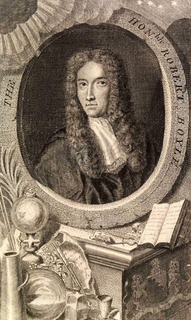 Robert Boyle, engraving by F.M. La Cave, ca. 1753. NLI ref. EP BOYL-RO (2) I Robert Boyle, engraving by F.M. La Cave, ca. 1753. NLI ref. EP BOYL-RO (2) I