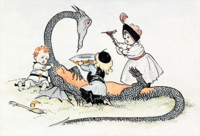 The Dragon and the Three Bold Babes - Preparatory unpublished illustration by Rosamond Praeger. NLI ref.: 3053 TX 1
