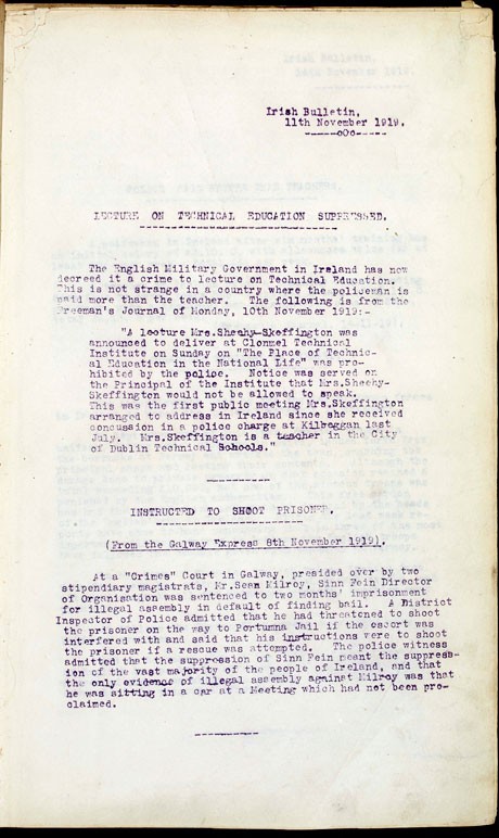 Irish Bulletin, 11 Nov. 1920 - Headline: 'Lecture on Technical Education Supressed' Irish Bulletin, 11 Nov. 1920 - Headline: 'Lecture on Technical Education Supressed'