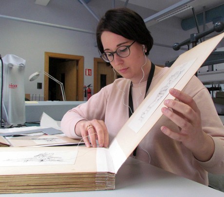 During conservation; securing the album structure with pamphlet style stitching