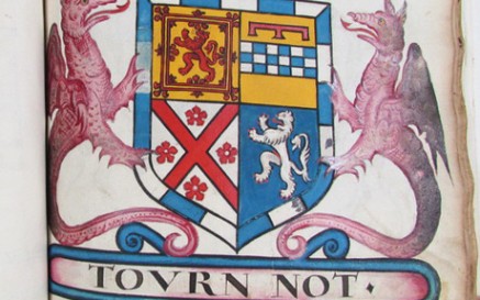 Heraldic manuscripts with drawing of pink dragons; the binding is tight and hides the drawing (GO MS 31) Heraldic manuscripts with drawing of pink dragons; the binding is tight and hides the drawing (GO MS 31)