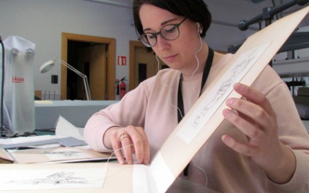 During conservation; securing the album structure with pamphlet style stitching