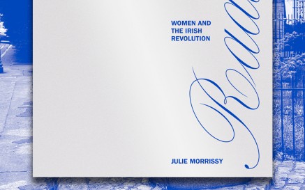 The cover of Julie Morrissy's Radical! pamphet overlayed over a blue and white photograph